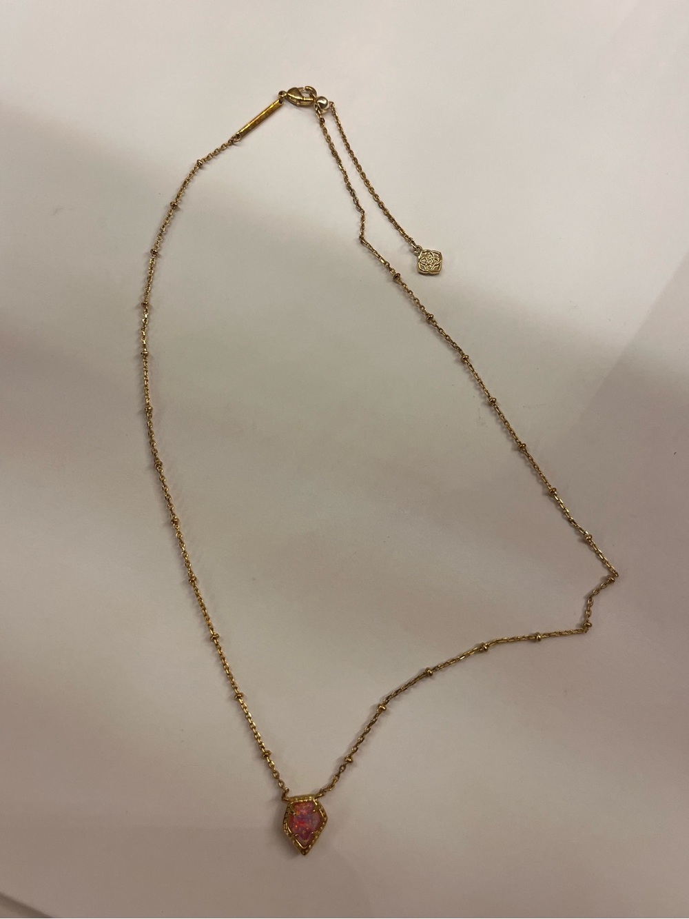 Kendra Scott Delicate Gold Necklace with Pink Teardrop Pendant
